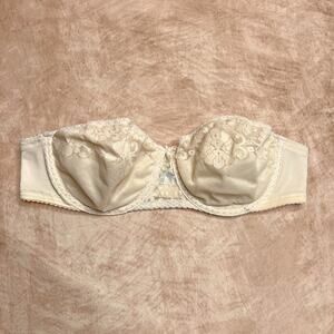 Vintage 70s Pretty Shapely Maidenform Strapless Floral Mesh Bra Cream Lingerie